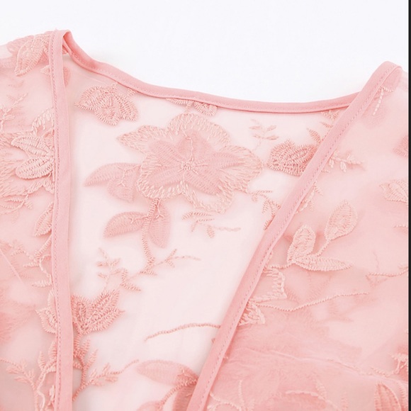 #46 Peach Floral Mesh Lace Open Front Kimono/Duster - Picture 5 of 10